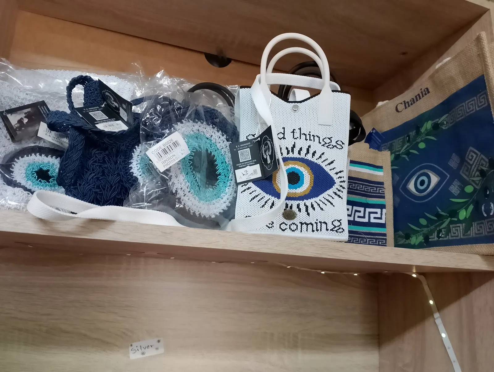 Handmade bags with the Greek evil eye